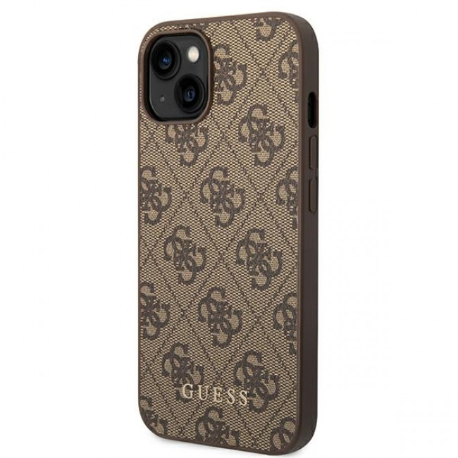 Guess iPhone 14 Plus 4G Saffiano Θήκη με Επένδυση Συνθετικού Δέρματος - Brown - GUHCP14MG4GFBR