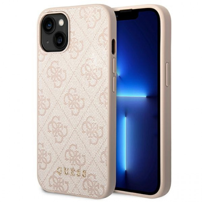 Guess iPhone 14 Plus 4G Saffiano Θήκη με Επένδυση Συνθετικού Δέρματος - Pink - GUHCP14MG4GFPI