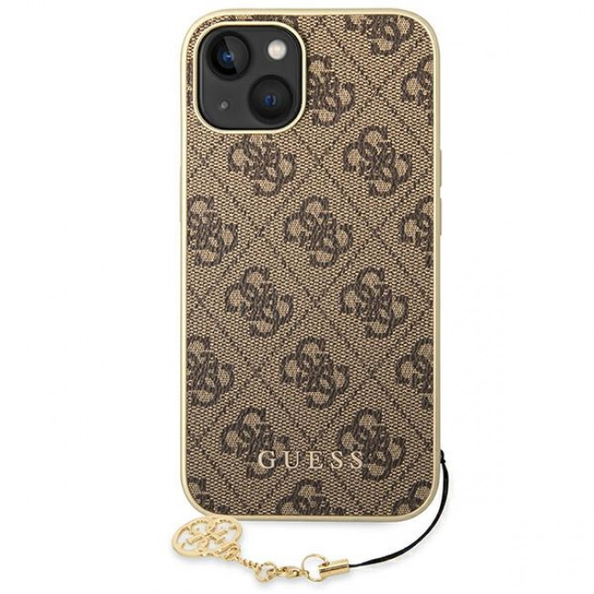 Guess iPhone 14 Plus - 4G Charms Collection Θήκη με Επένδυση Συνθετικού Δέρματος - Brown - GUHCP14MGF4GBR