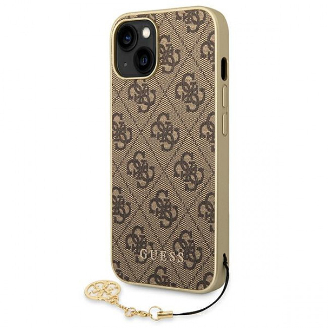 Guess iPhone 14 Plus - 4G Charms Collection Θήκη με Επένδυση Συνθετικού Δέρματος - Brown - GUHCP14MGF4GBR