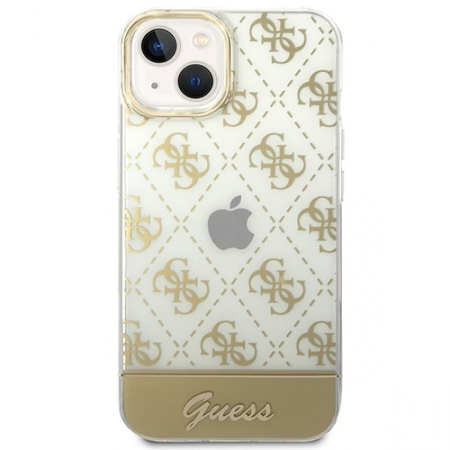 Guess iPhone 14 Plus 4G Pattern Script Σκληρή Θήκη με Πλαίσιο Σιλικόνης - Gold - GUHCP14MHG4MHG