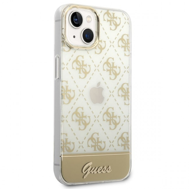 Guess iPhone 14 Plus 4G Pattern Script Σκληρή Θήκη με Πλαίσιο Σιλικόνης - Gold - GUHCP14MHG4MHG