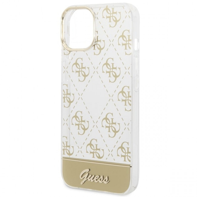 Guess iPhone 14 Plus 4G Pattern Script Σκληρή Θήκη με Πλαίσιο Σιλικόνης - Gold - GUHCP14MHG4MHG