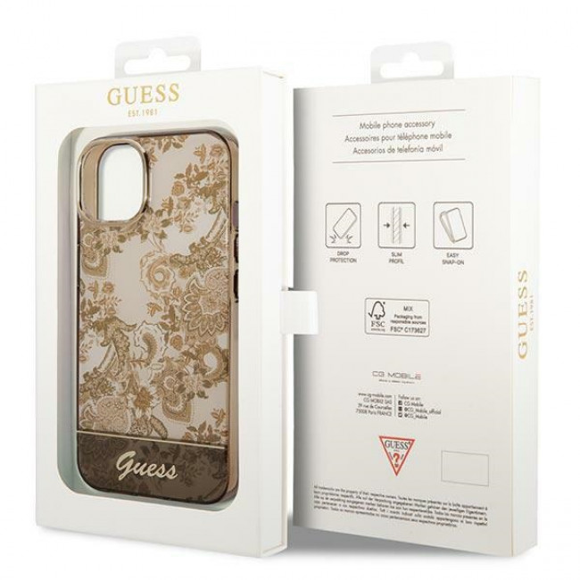 Guess iPhone 14 Plus Porcelain Collection Σκληρή Θήκη με Πλαίσιο Σιλικόνης - Ochre - GUHCP14MHGPLHC