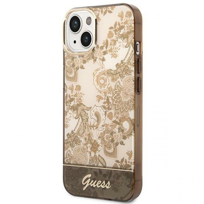 Guess iPhone 14 Plus Porcelain Collection Σκληρή Θήκη με Πλαίσιο Σιλικόνης - Ochre - GUHCP14MHGPLHC