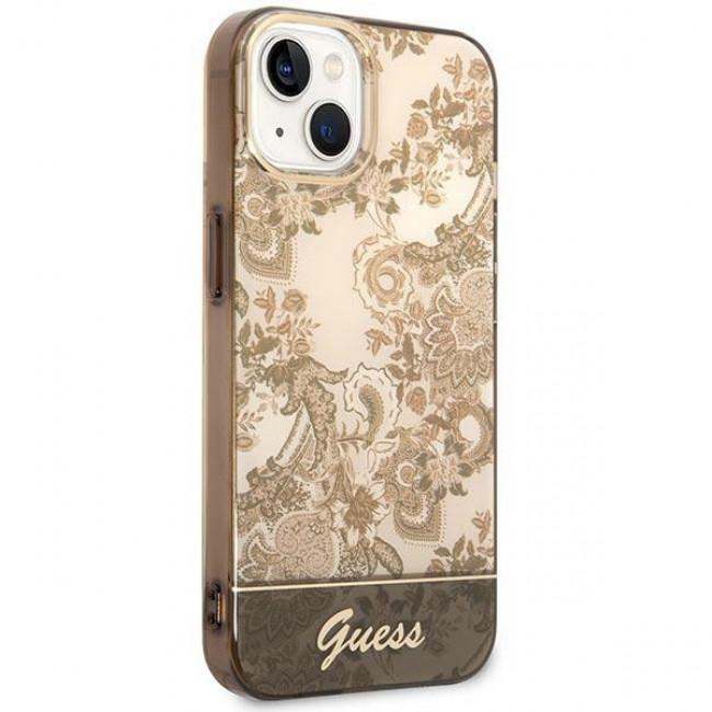 Guess iPhone 14 Plus Porcelain Collection Σκληρή Θήκη με Πλαίσιο Σιλικόνης - Ochre - GUHCP14MHGPLHC