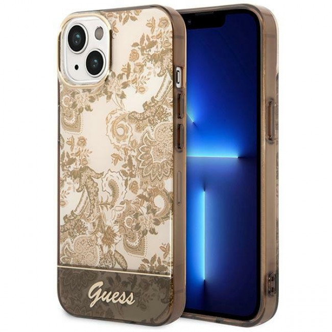 Guess iPhone 14 Plus Porcelain Collection Σκληρή Θήκη με Πλαίσιο Σιλικόνης - Ochre - GUHCP14MHGPLHC