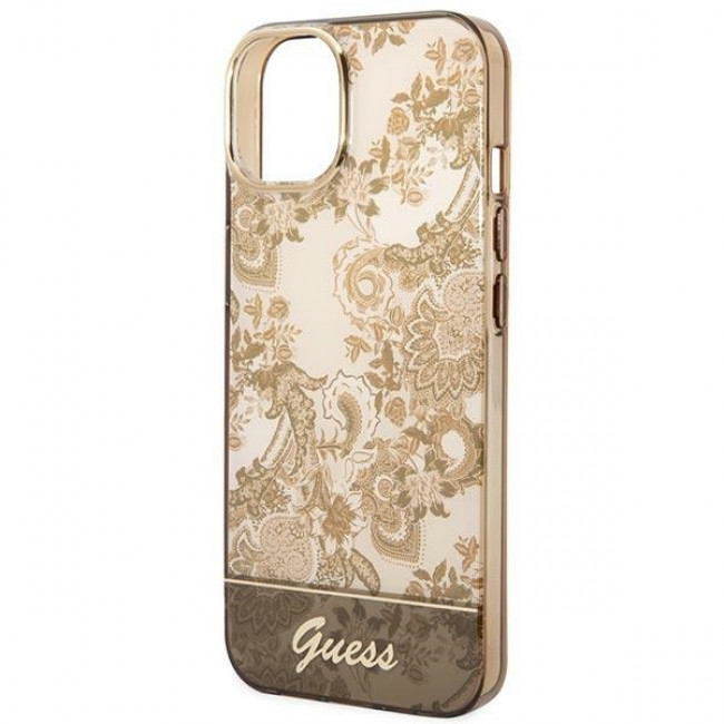 Guess iPhone 14 Plus Porcelain Collection Σκληρή Θήκη με Πλαίσιο Σιλικόνης - Ochre - GUHCP14MHGPLHC