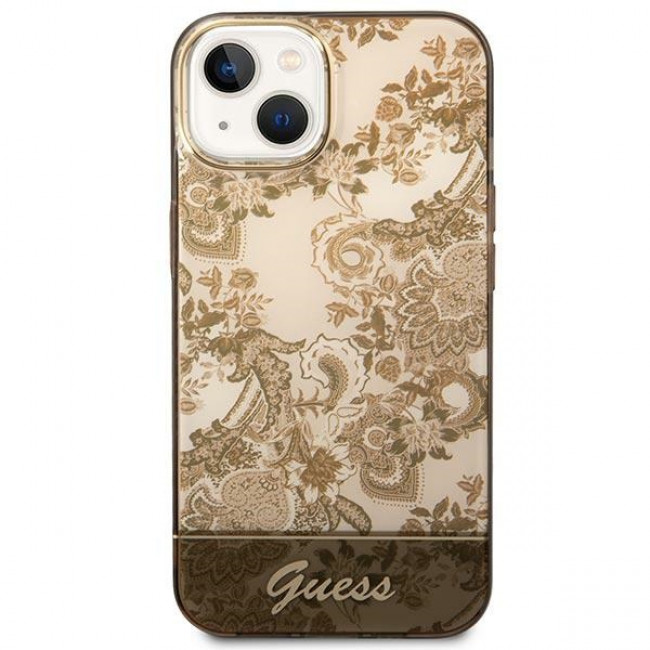 Guess iPhone 14 Plus Porcelain Collection Σκληρή Θήκη με Πλαίσιο Σιλικόνης - Ochre - GUHCP14MHGPLHC