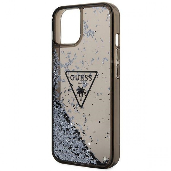 Guess iPhone 14 Plus Palm Liquid Glitter Σκληρή Θήκη με Πλαίσιο Σιλικόνης - Black - GUHCP14MLFCTPK