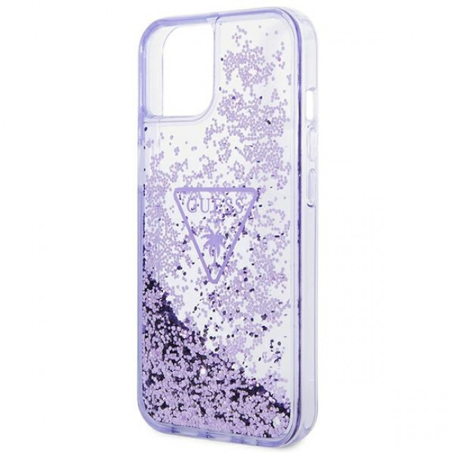 Guess iPhone 14 Plus Palm Liquid Glitter Σκληρή Θήκη με Πλαίσιο Σιλικόνης - Purple - GUHCP14MLFCTPU