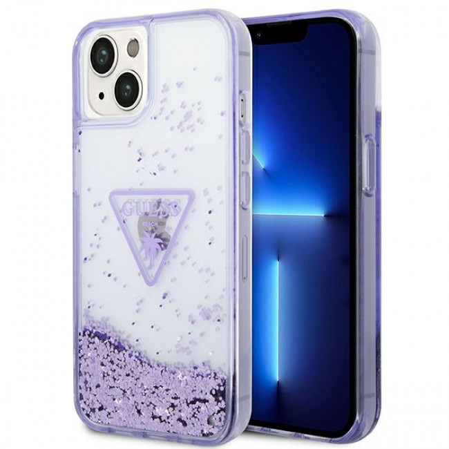 Guess iPhone 14 Plus Palm Liquid Glitter Σκληρή Θήκη με Πλαίσιο Σιλικόνης - Purple - GUHCP14MLFCTPU