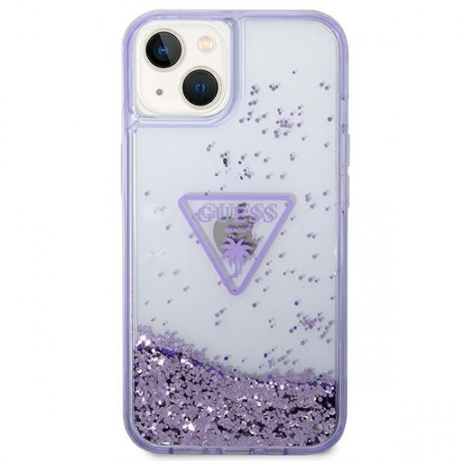 Guess iPhone 14 Plus Palm Liquid Glitter Σκληρή Θήκη με Πλαίσιο Σιλικόνης - Purple - GUHCP14MLFCTPU