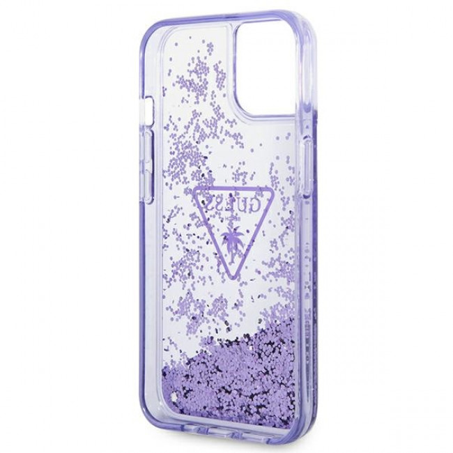 Guess iPhone 14 Plus Palm Liquid Glitter Σκληρή Θήκη με Πλαίσιο Σιλικόνης - Purple - GUHCP14MLFCTPU