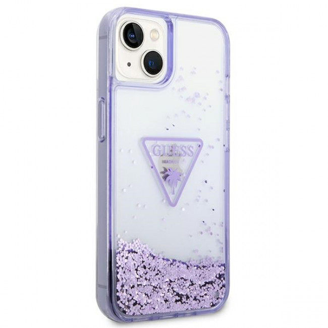 Guess iPhone 14 Plus Palm Liquid Glitter Σκληρή Θήκη με Πλαίσιο Σιλικόνης - Purple - GUHCP14MLFCTPU