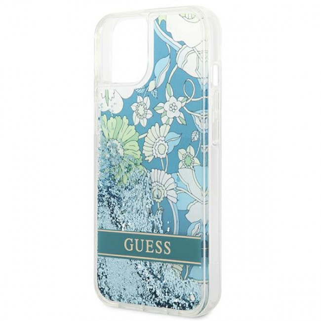 Guess iPhone 14 Plus Flower Liquid Glitter Σκληρή Θήκη - Green - GUHCP14MLFLSN