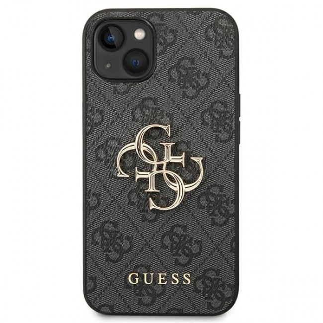 Guess iPhone 14 - 4G Big Metal Logo Θήκη με Επένδυση Συνθετικού Δέρματος - Grey - GUHCP14S4GMGGR