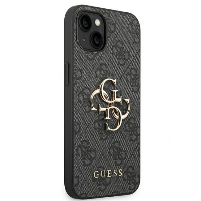 Guess iPhone 14 - 4G Big Metal Logo Θήκη με Επένδυση Συνθετικού Δέρματος - Grey - GUHCP14S4GMGGR