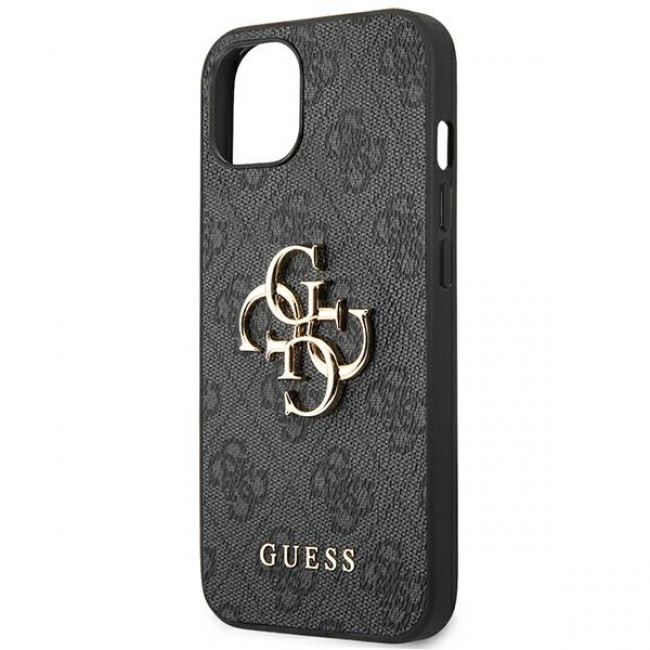 Guess iPhone 14 - 4G Big Metal Logo Θήκη με Επένδυση Συνθετικού Δέρματος - Grey - GUHCP14S4GMGGR