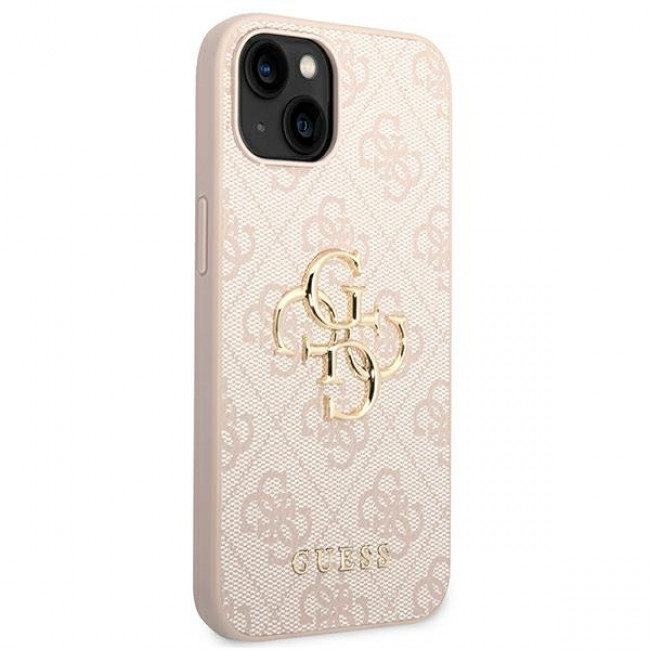 Guess iPhone 14 - 4G Big Metal Logo Θήκη με Επένδυση Συνθετικού Δέρματος - Pink - GUHCP14S4GMGPI