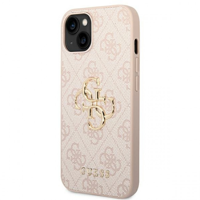 Guess iPhone 14 - 4G Big Metal Logo Θήκη με Επένδυση Συνθετικού Δέρματος - Pink - GUHCP14S4GMGPI