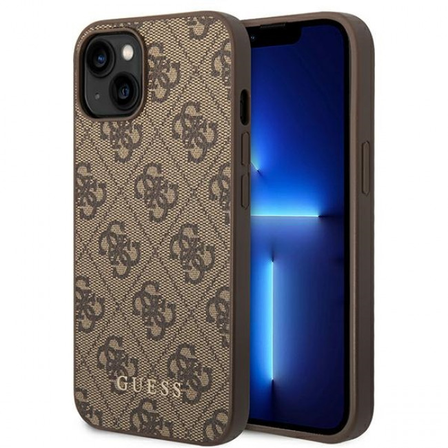 Guess iPhone 14 4G Saffiano Θήκη με Επένδυση Συνθετικού Δέρματος - Brown - GUHCP14SG4GFBR