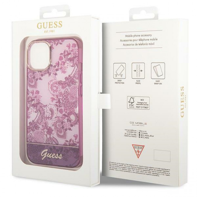 Guess iPhone 14 Porcelain Collection Σκληρή Θήκη με Πλαίσιο Σιλικόνης - Fuschia - GUHCP14SHGPLHF