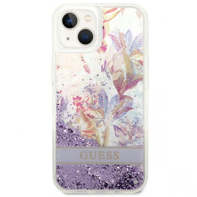 Guess iPhone 14 Flower Liquid Glitter Σκληρή Θήκη - Purple - GUHCP14SLFLSU