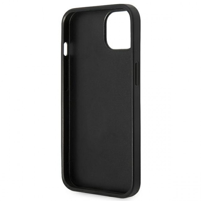 Karl Lagerfeld iPhone 14 Plus - Saffiano Karl's Head Patch Σκληρή Θήκη με Επένδυση Συνθετικού Δέρματος και Πλαίσιο Σιλικόνης - Black - KLHCP14MSAPKHK