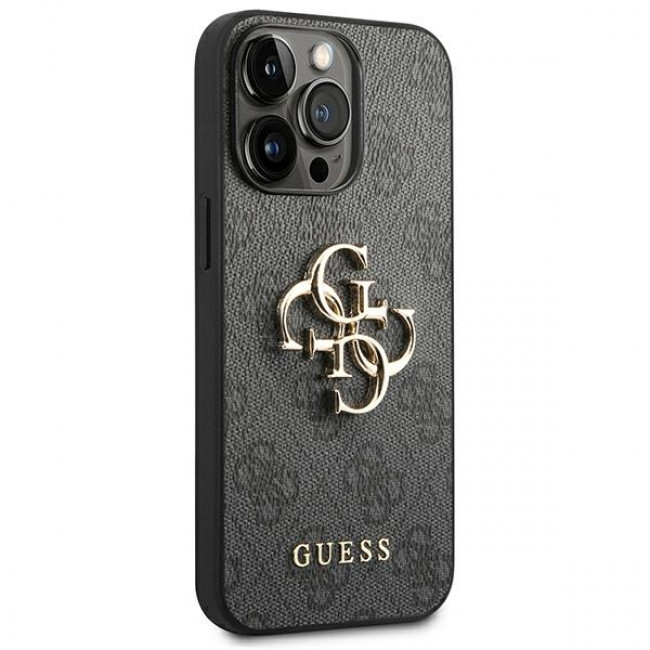 Guess iPhone 14 Pro Max - 4G Big Metal Logo Θήκη με Επένδυση Συνθετικού Δέρματος - Grey - GUHCP14X4GMGGR