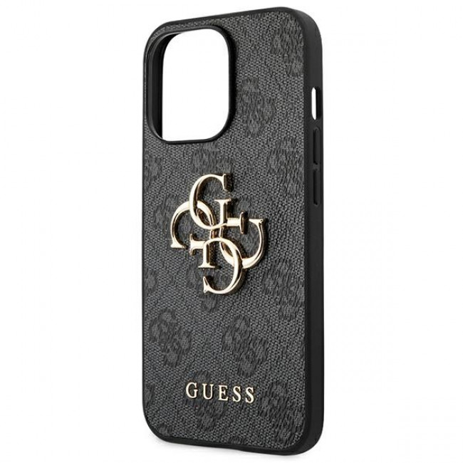 Guess iPhone 14 Pro Max - 4G Big Metal Logo Θήκη με Επένδυση Συνθετικού Δέρματος - Grey - GUHCP14X4GMGGR