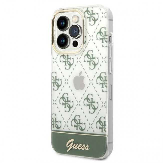 Guess iPhone 14 Pro Max 4G Pattern Script Σκληρή Θήκη με Πλαίσιο Σιλικόνης - Khaki - GUHCP14XHG4MHA