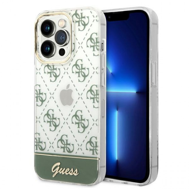 Guess iPhone 14 Pro Max 4G Pattern Script Σκληρή Θήκη με Πλαίσιο Σιλικόνης - Khaki - GUHCP14XHG4MHA