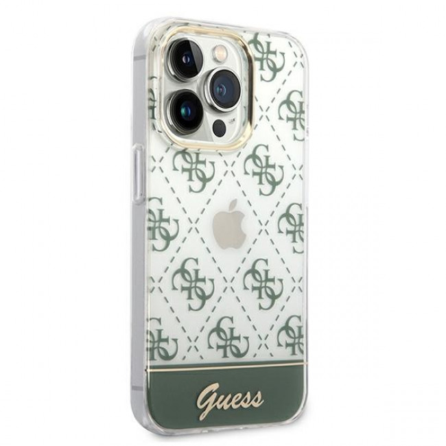 Guess iPhone 14 Pro Max 4G Pattern Script Σκληρή Θήκη με Πλαίσιο Σιλικόνης - Khaki - GUHCP14XHG4MHA