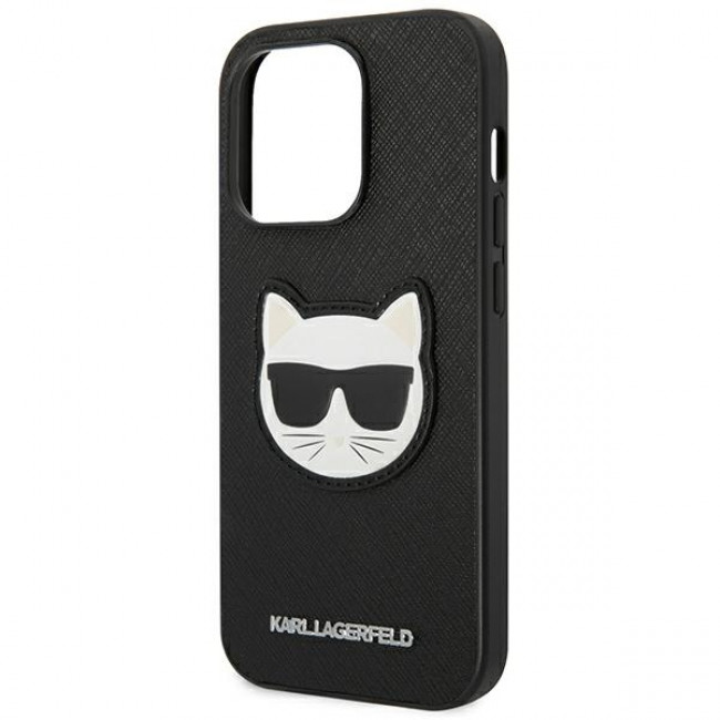 Karl Lagerfeld iPhone 14 Pro - Saffiano Choupette Head Patch Σκληρή Θήκη με Επένδυση Συνθετικού Δέρματος και Πλαίσιο Σιλικόνης - Black - KLHCP14LSAPCHK