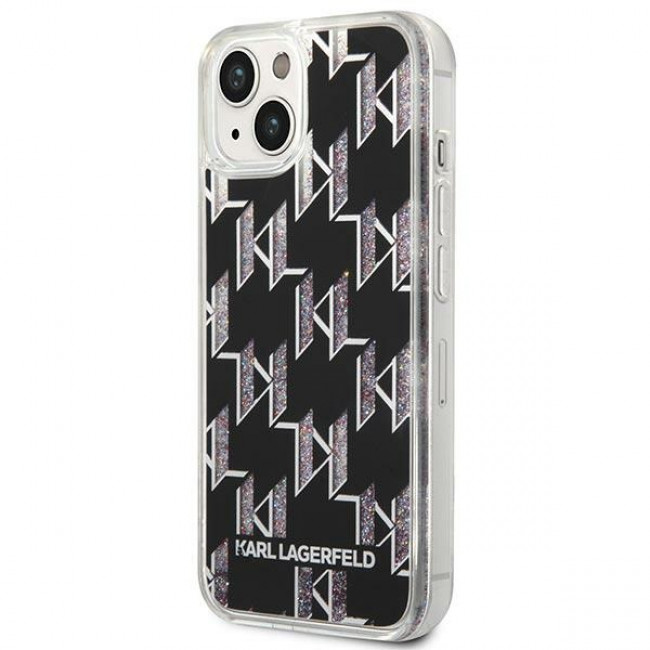 Karl Lagerfeld iPhone 14 - Liquid Glitter Monogram Σκληρή Θήκη με Πλαίσιο Σιλικόνης - Βlack - KLHCP14SLMNMK