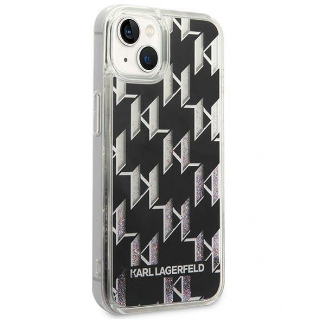 Karl Lagerfeld iPhone 14 - Liquid Glitter Monogram Σκληρή Θήκη με Πλαίσιο Σιλικόνης - Βlack - KLHCP14SLMNMK