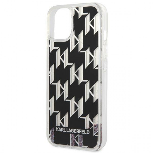 Karl Lagerfeld iPhone 14 - Liquid Glitter Monogram Σκληρή Θήκη με Πλαίσιο Σιλικόνης - Βlack - KLHCP14SLMNMK