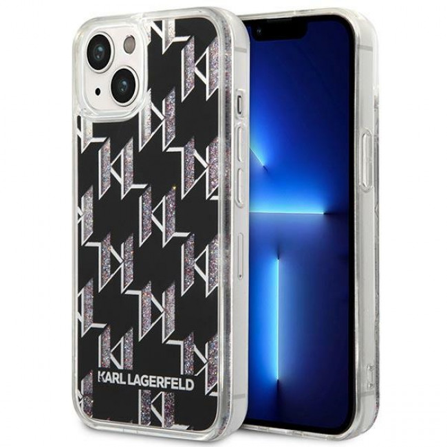 Karl Lagerfeld iPhone 14 - Liquid Glitter Monogram Σκληρή Θήκη με Πλαίσιο Σιλικόνης - Βlack - KLHCP14SLMNMK