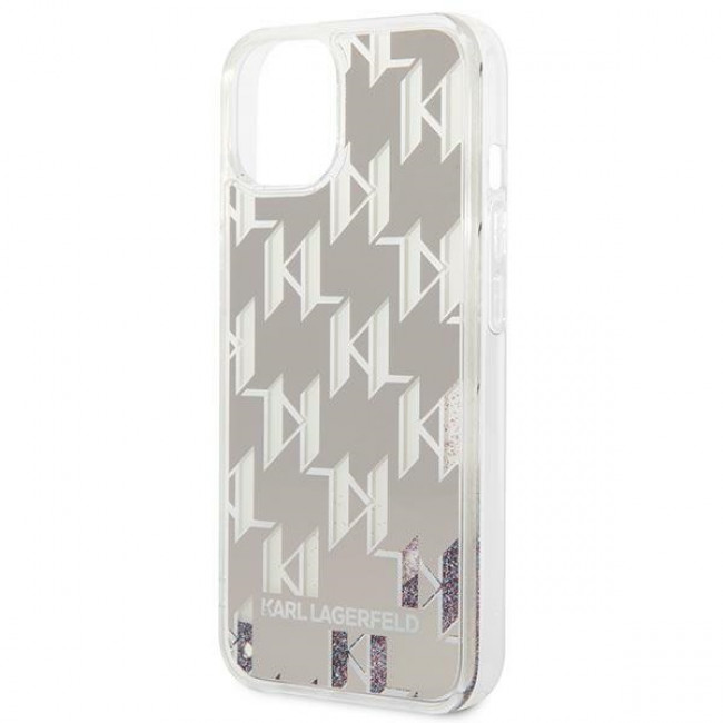 Karl Lagerfeld iPhone 14 - Liquid Glitter Monogram Σκληρή Θήκη με Πλαίσιο Σιλικόνης - Silver - KLHCP14SLMNMS