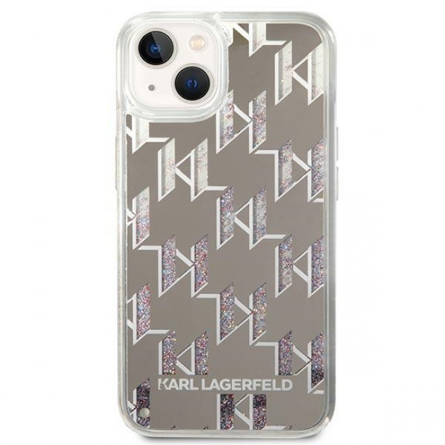 Karl Lagerfeld iPhone 14 - Liquid Glitter Monogram Σκληρή Θήκη με Πλαίσιο Σιλικόνης - Silver - KLHCP14SLMNMS