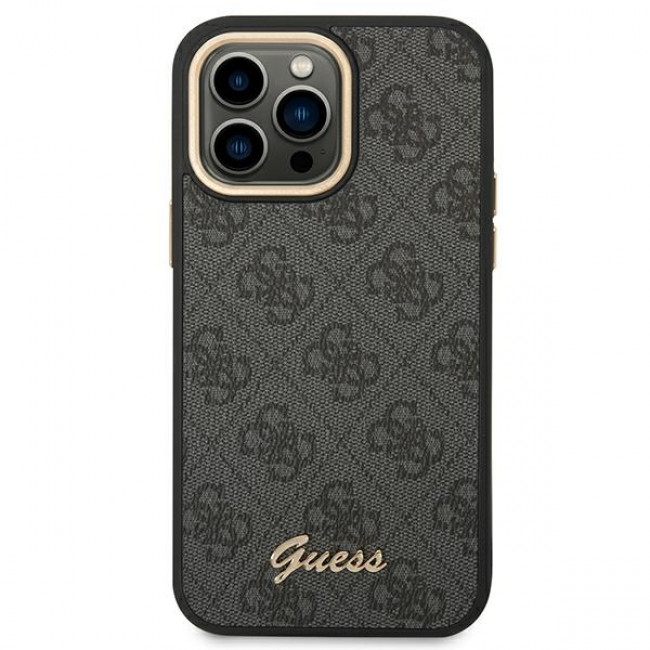 Guess iPhone 14 Pro 4G Vintage Gold Logo Σκληρή Θήκη με Πλαίσιο Σιλικόνης - Black - GUHCP14LHG4SHK