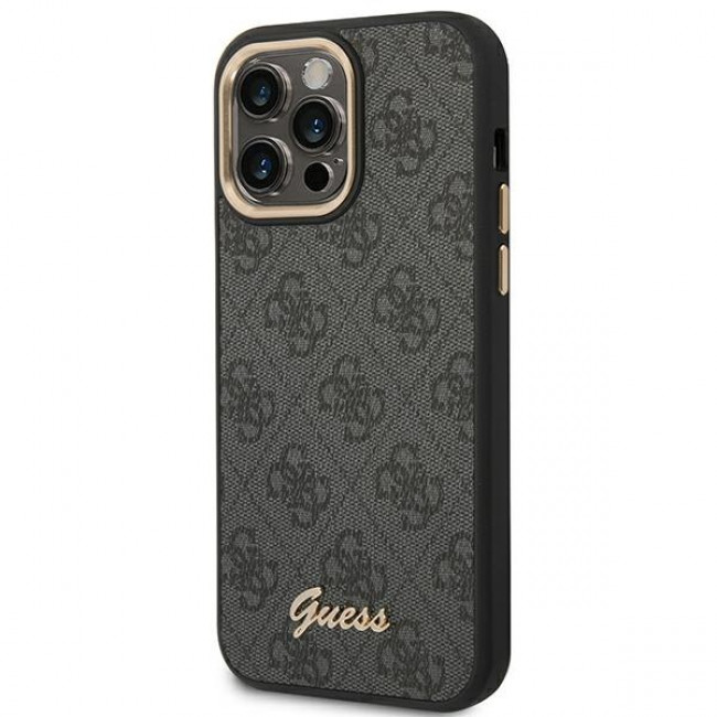 Guess iPhone 14 Pro 4G Vintage Gold Logo Σκληρή Θήκη με Πλαίσιο Σιλικόνης - Black - GUHCP14LHG4SHK