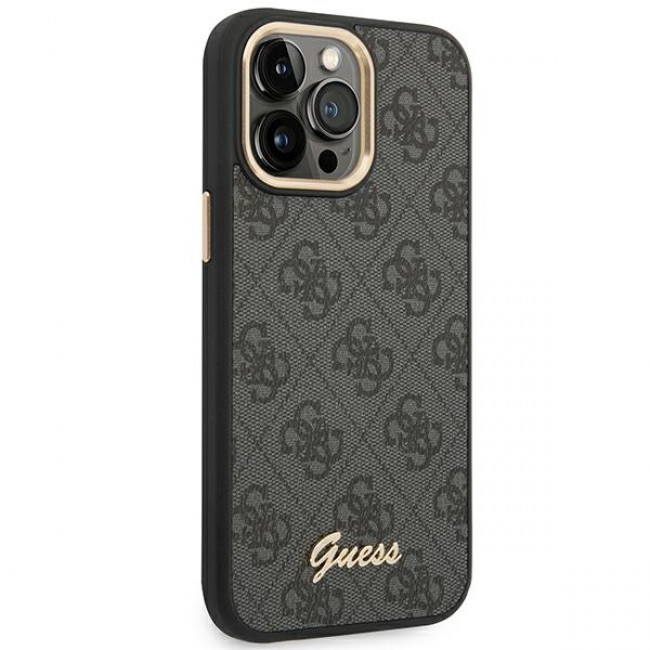 Guess iPhone 14 Pro 4G Vintage Gold Logo Σκληρή Θήκη με Πλαίσιο Σιλικόνης - Black - GUHCP14LHG4SHK