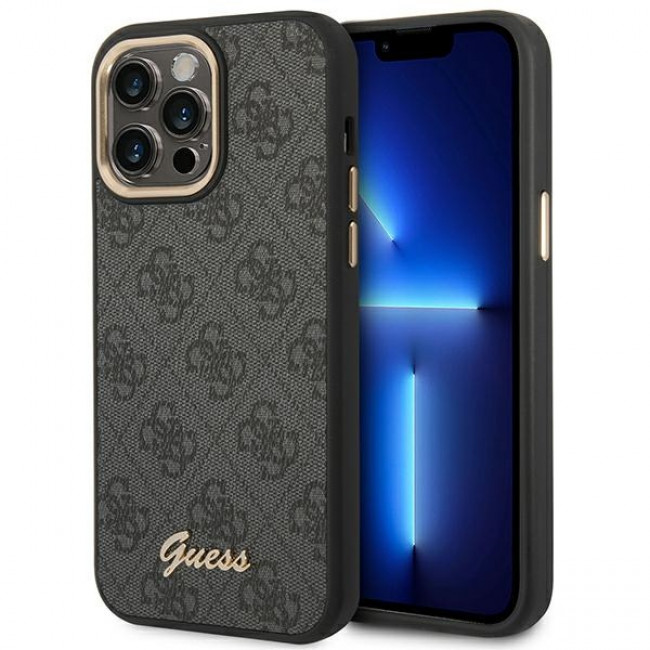 Guess iPhone 14 Pro 4G Vintage Gold Logo Σκληρή Θήκη με Πλαίσιο Σιλικόνης - Black - GUHCP14LHG4SHK