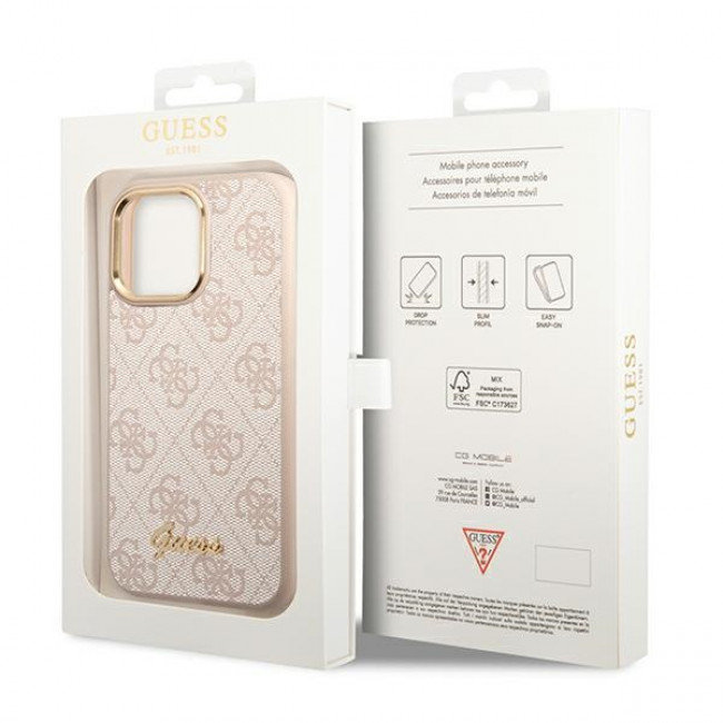 Guess iPhone 14 Pro 4G Vintage Gold Logo Σκληρή Θήκη με Πλαίσιο Σιλικόνης - Pink - GUHCP14LHG4SHP