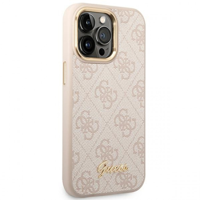 Guess iPhone 14 Pro 4G Vintage Gold Logo Σκληρή Θήκη με Πλαίσιο Σιλικόνης - Pink - GUHCP14LHG4SHP