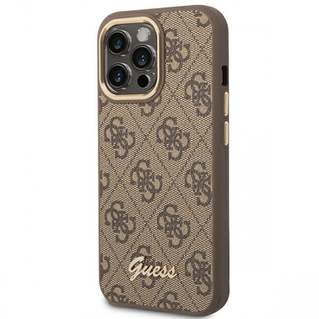 Guess iPhone 14 Pro 4G Vintage Gold Logo Σκληρή Θήκη με Πλαίσιο Σιλικόνης - Brown - GUHCP14LHG4SHW