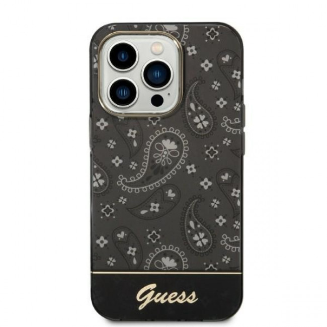 Guess iPhone 14 Pro Bandana Paisley Σκληρή Θήκη με Πλαίσιο Σιλικόνης - Βlack - GUHCP14LHGBNHK