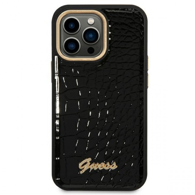 Guess iPhone 14 Pro Croco Collection Θήκη με Επένδυση Συνθετικού Δέρματος - Βlack - GUHCP14LHGCRHK